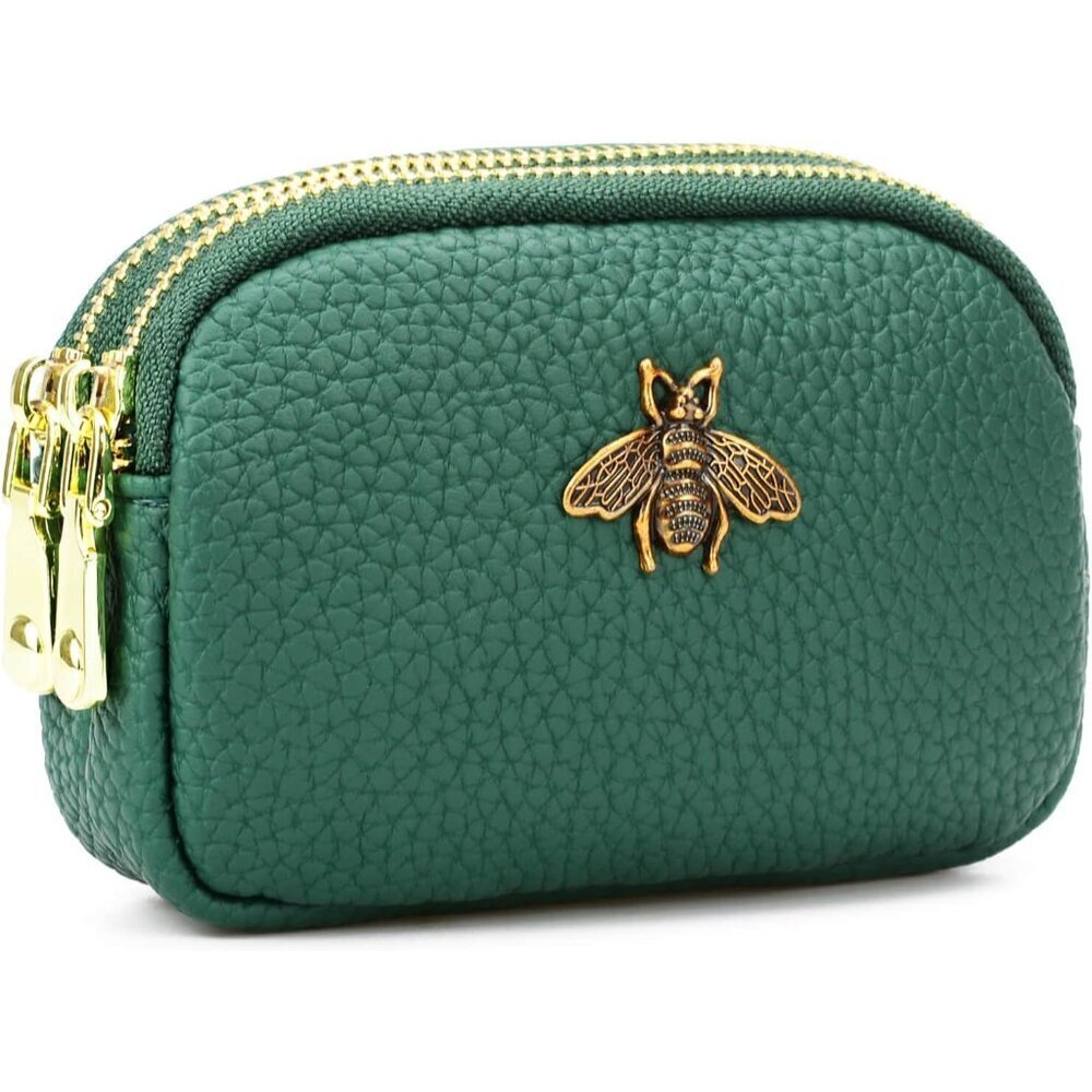 Leather Coin Purse Women Small Change Wallet with Key Ring Card Holder Green